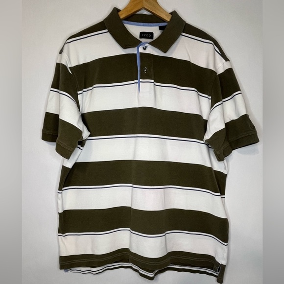 IZOD Men's Striped Y2K Style Polo Shirt - Green and White Size XL - Picture 1 of 3
